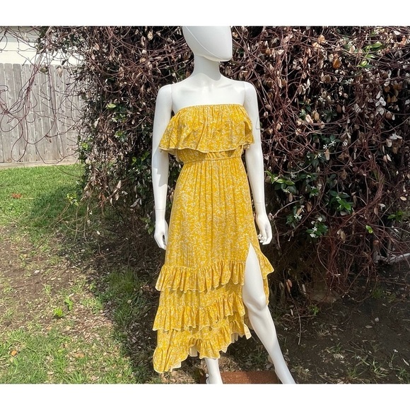 💋Yidarton Strapless Split Bottom Ruffle Top Midi Dress Size Small - Picture 2 of 9